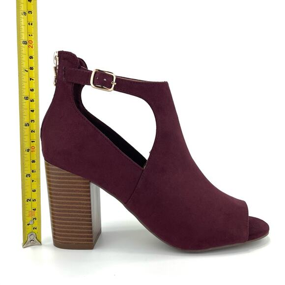 Parker & Sky Mila Open Toe Bootie/Ankle Boot Sz 9 Burgundy Faux Suede Adjustable - Picture 8 of 16